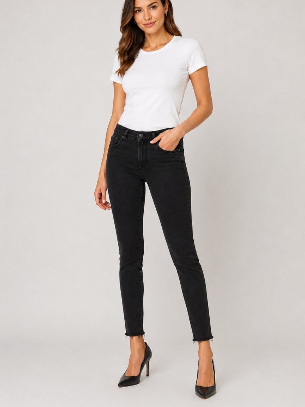 Joe’s Jeans Charlie Skinny Ankle Black Raw Hem Jeans Size 26 Premium Denim